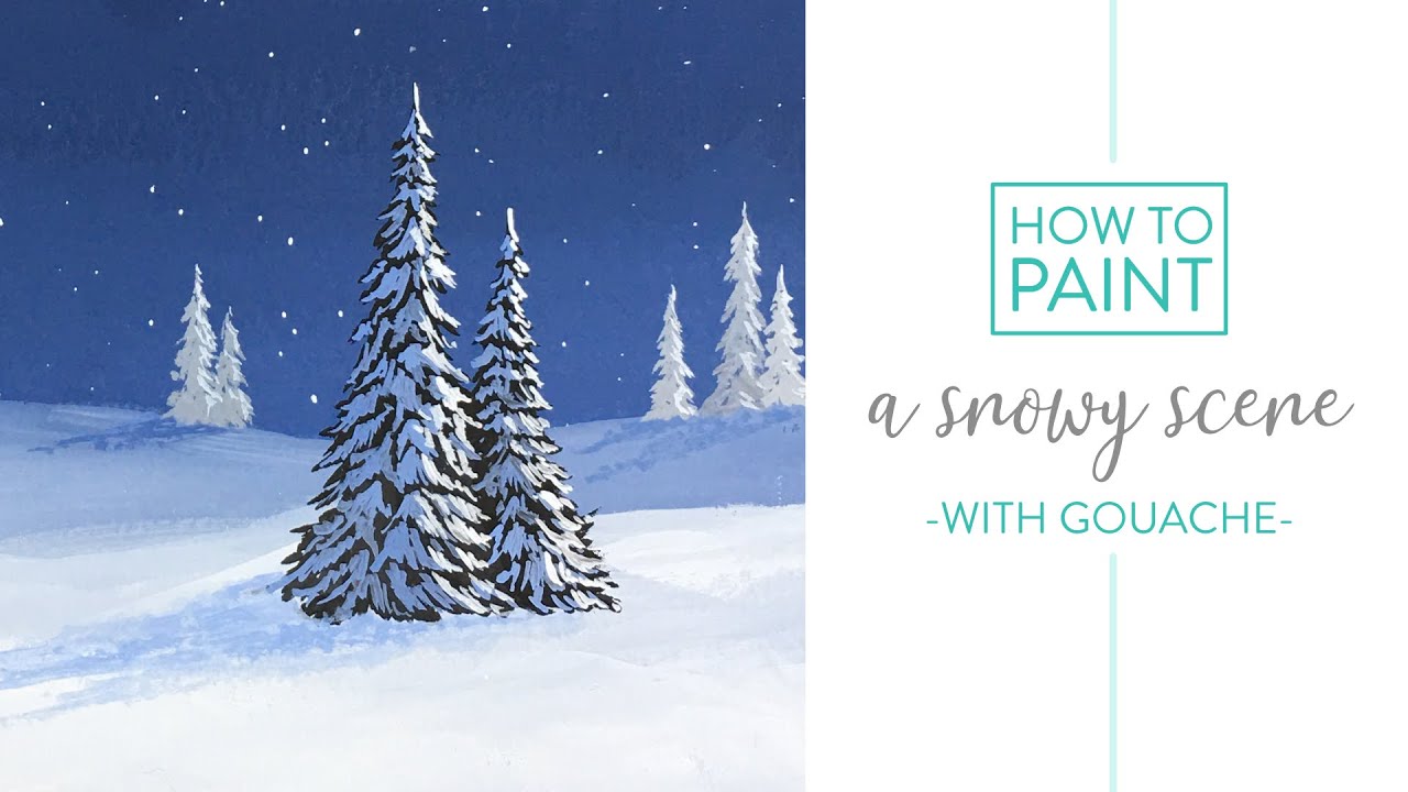 How to paint a snowy scene ￨ Beginner gouache landscape tutorial