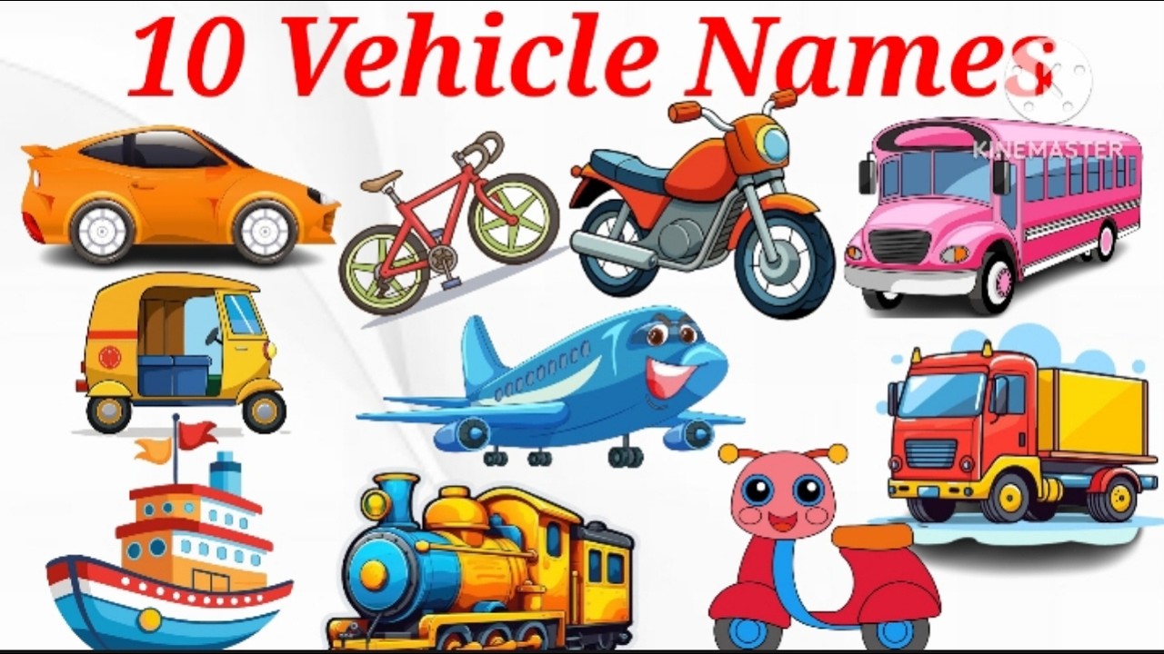 10 VEHICLE Names / vehicles names with pictures  / preschool learning video / Niee Learning School