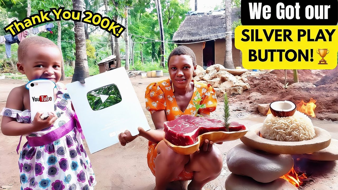 YouTube Sent Us a Silver Play Button! 🥹✨ African Village Celebration with Coconut Rice & Beef Stew!