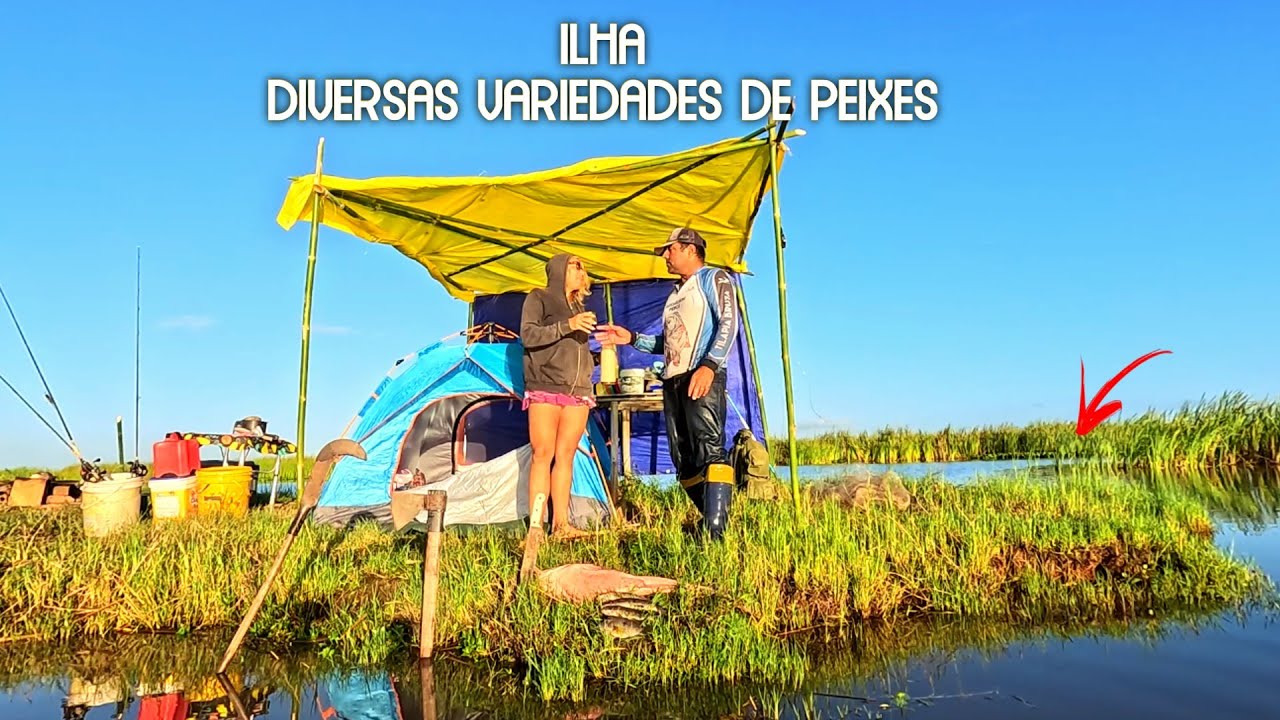 ACAMPAMENTO EM ILHA DESERTA COM VARIEDADES DE PEIXES.