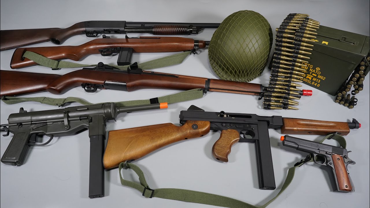 WW2 Toy Gun Airsoft - US Army Toy Weapon - M1 Garand and M1 Thompson - Colt M1911 - M3 Grease Gun