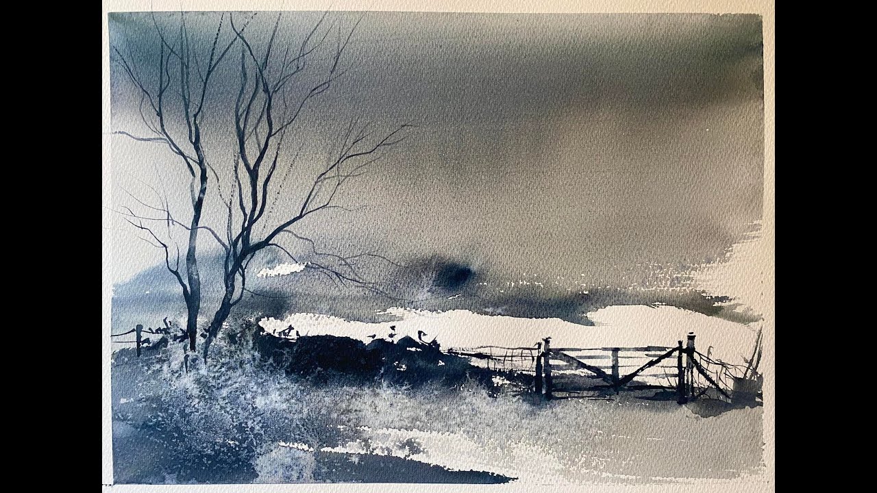 Use SALT to Paint a Watercolour Loose Frosty Evening Fields Landscape, Watercolor Tutorial!