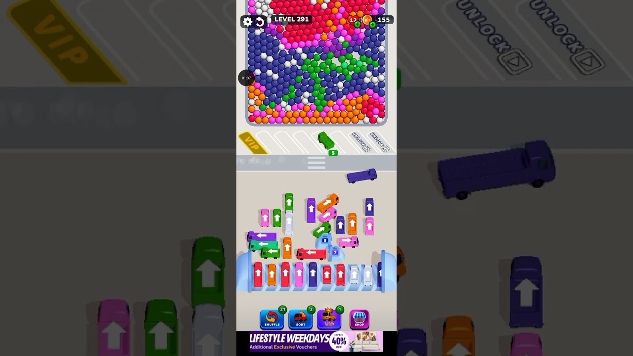Bubble Bus 🚌: Parking Jam Puzzle Game level 291