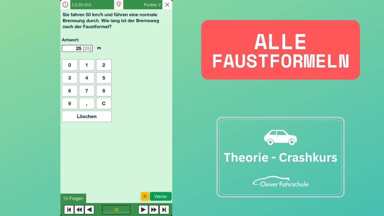 Alle Faustformeln - Theorieprüfung Auto (B)