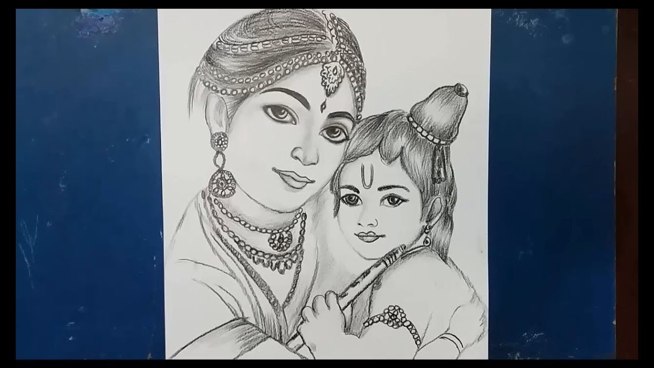 Yashoda and Chield Sree Krishna Drawing || Sketch Sree Krishna