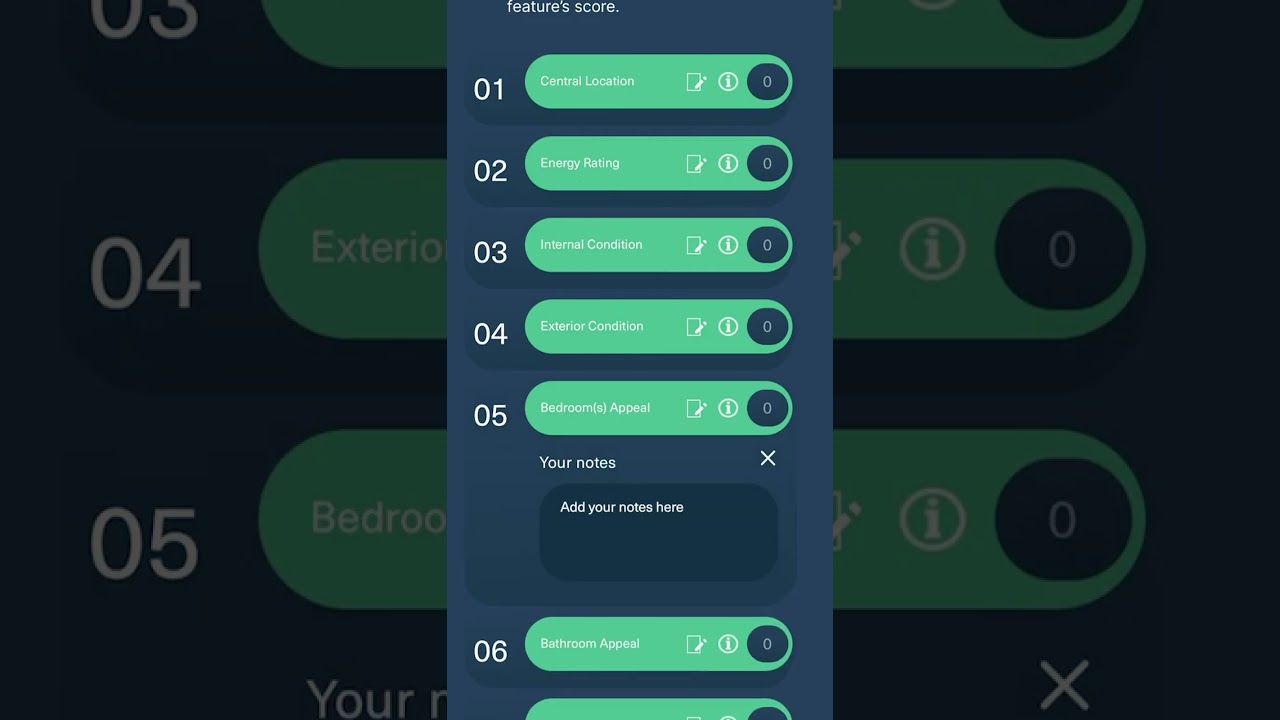 Property Score scoring each feature mobile