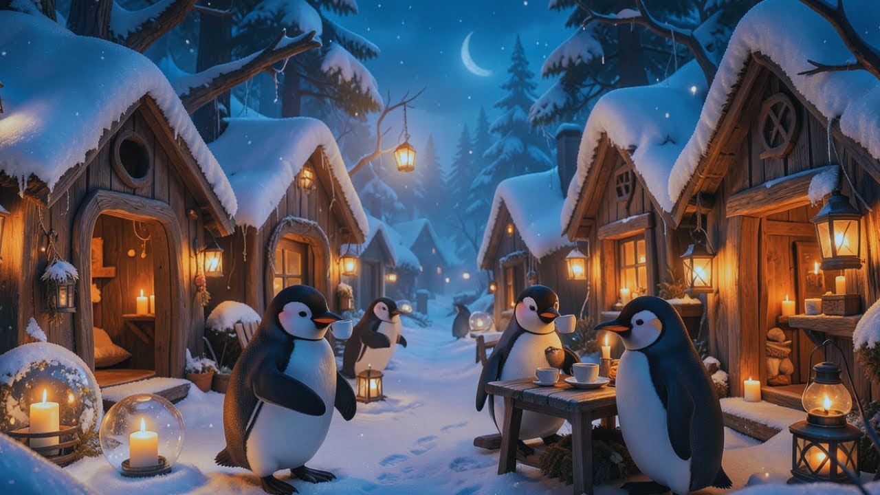 Fun & Relaxing Winter with Penguins  Fireplace ASMR ❄️🔥