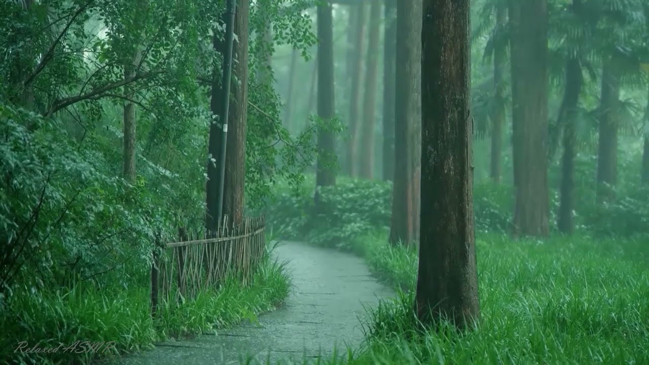 Rain in the forest path（3）, sleep, relax, meditate, ASMR, Real Shot