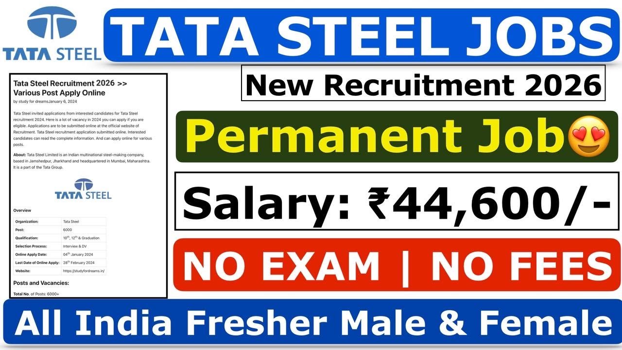 Tata Steel Recruitment 2026 | Tata Steel Hiring 2026 | Tata Steel Job Vacancy 2026 | Freshers Job