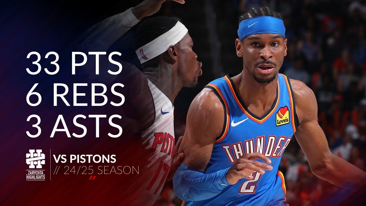 Shai Gilgeous-Alexander 33 pts 6 rebs 3 asts vs Pistons 24/25 season