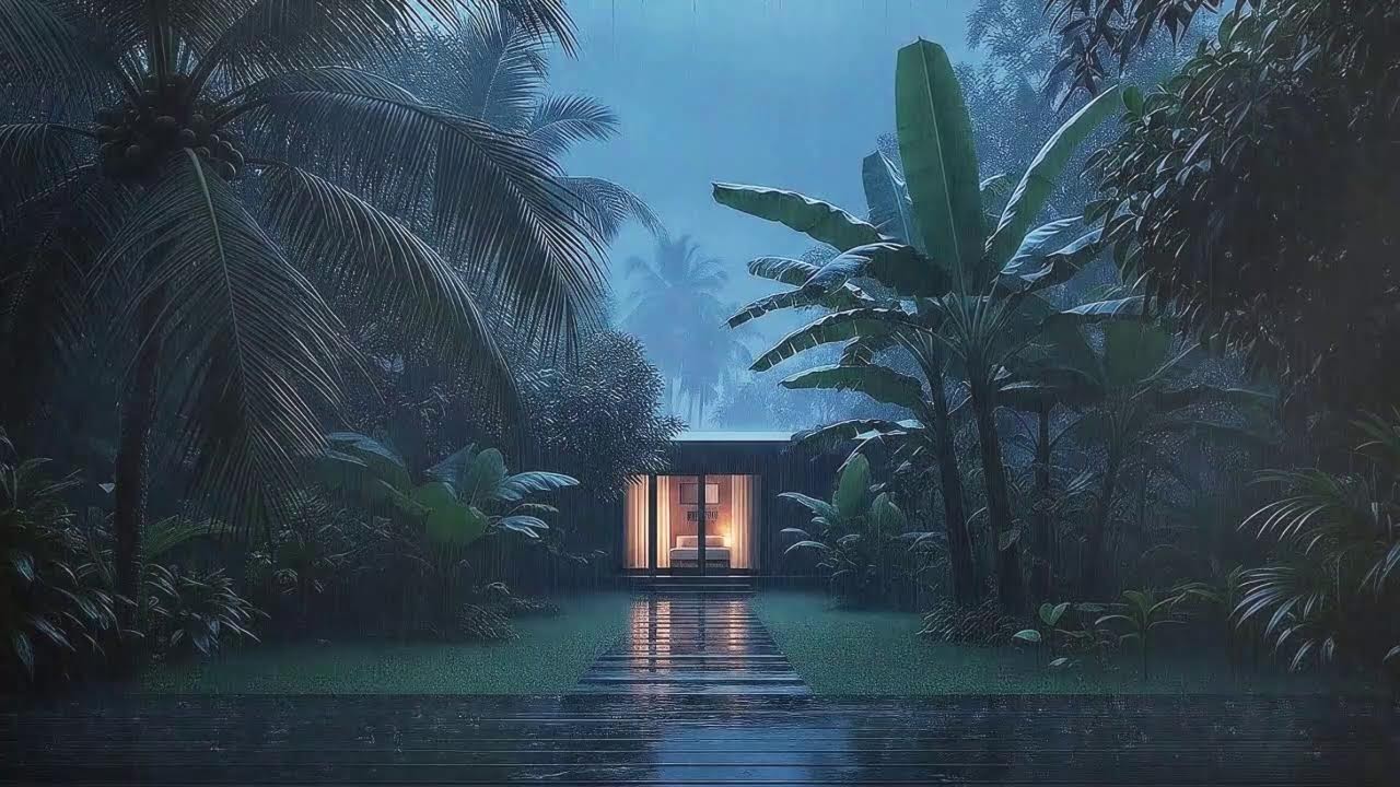 Sleep Now with Steady Rain and Distant Thunder Murmur at Forest Cabin Terrace 🌧️