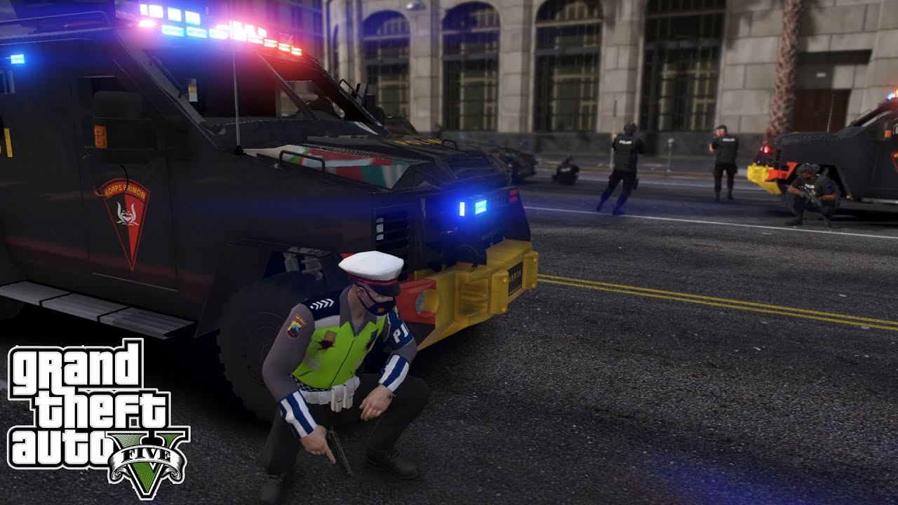 Lagi Patroli Jalan Raya Ada Perampokan Bank || GTA 5 Mod Polisi Indonesia