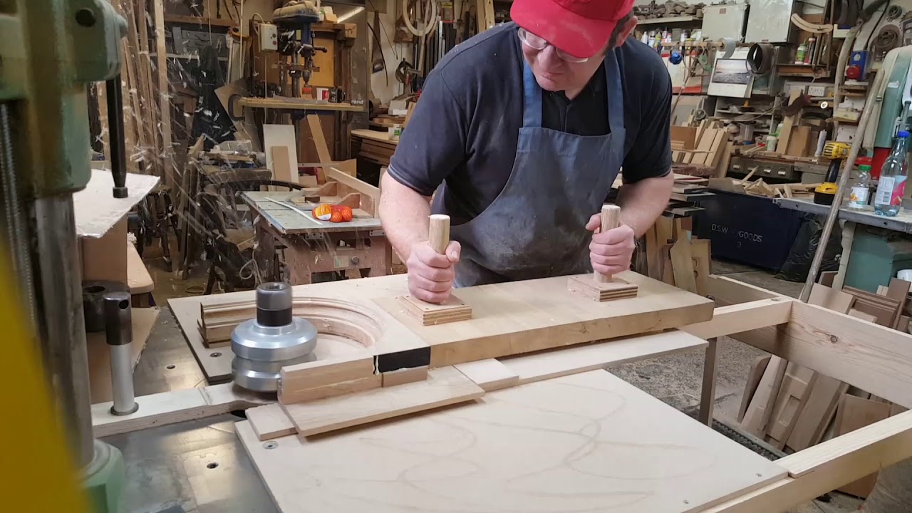 Curved spindle moulder work in oak