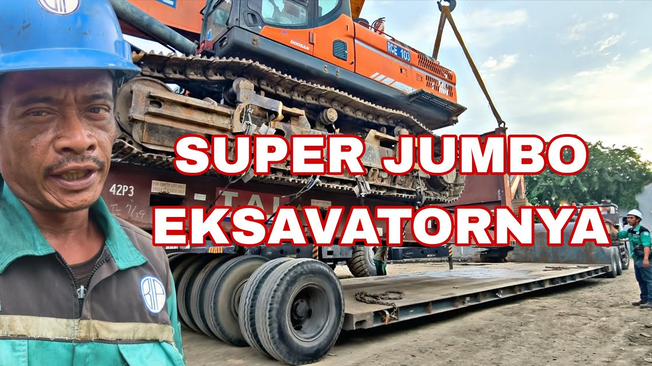 ANGKUT ESKAVATOR BESAR PAKAI DOLLY TRAILER 12 METER