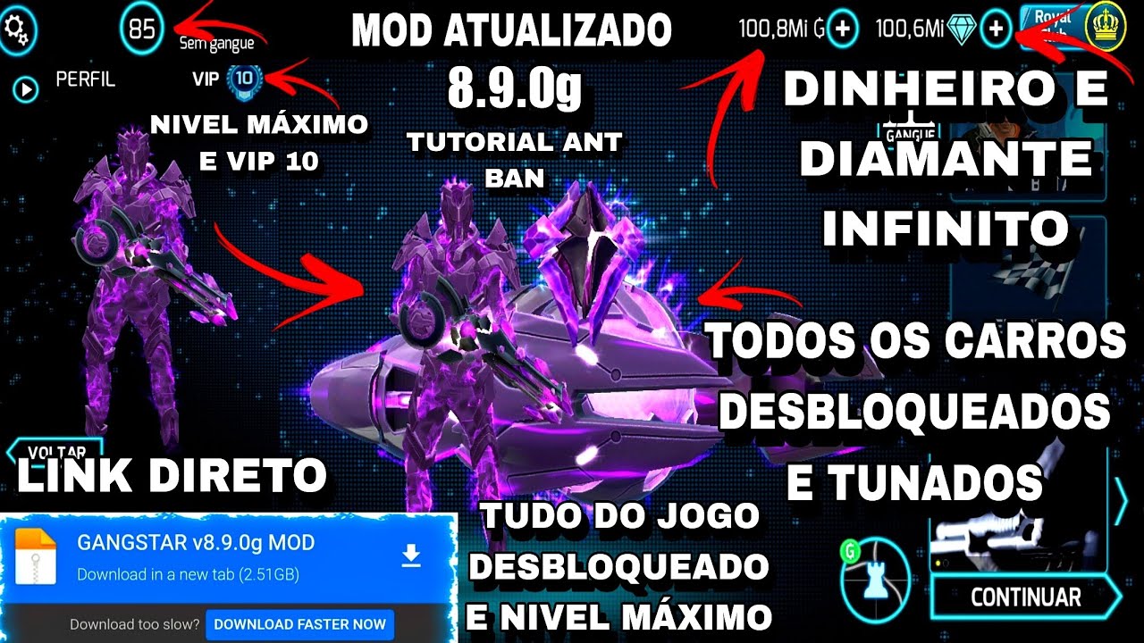 GANGSTAR VEGAS 8.9.0g MOD APK DINHEIRO INFINITO TUDO DESBLOQUEADO ANT BAN MOD OFFLINE