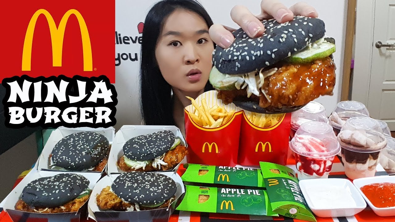 MCDONALD'S NINJA CHICKEN BURGER! Hot Fudge Sundae, Apple Pie Fries | Eating Show Mukbang Food Review