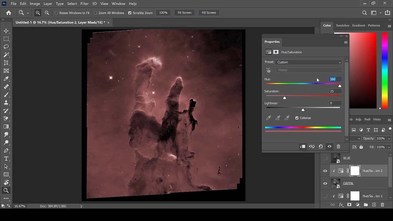 Hue/Saturation Colorization Method for Narrowband Image Processing in Photoshop