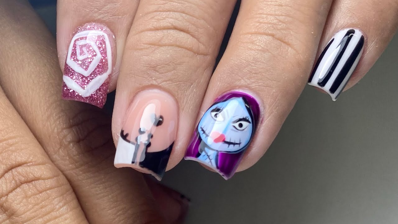 Diseño de JACK y su NOVIA para Hallowen | Uñas cortas esculturales