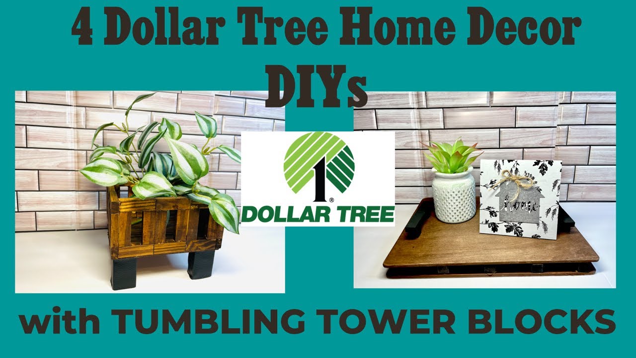 DOLLAR TREE DIY | TUMBLING TOWER BLOCKS | WOOD PUZZLE | TABLE TRAY AND PLANTER