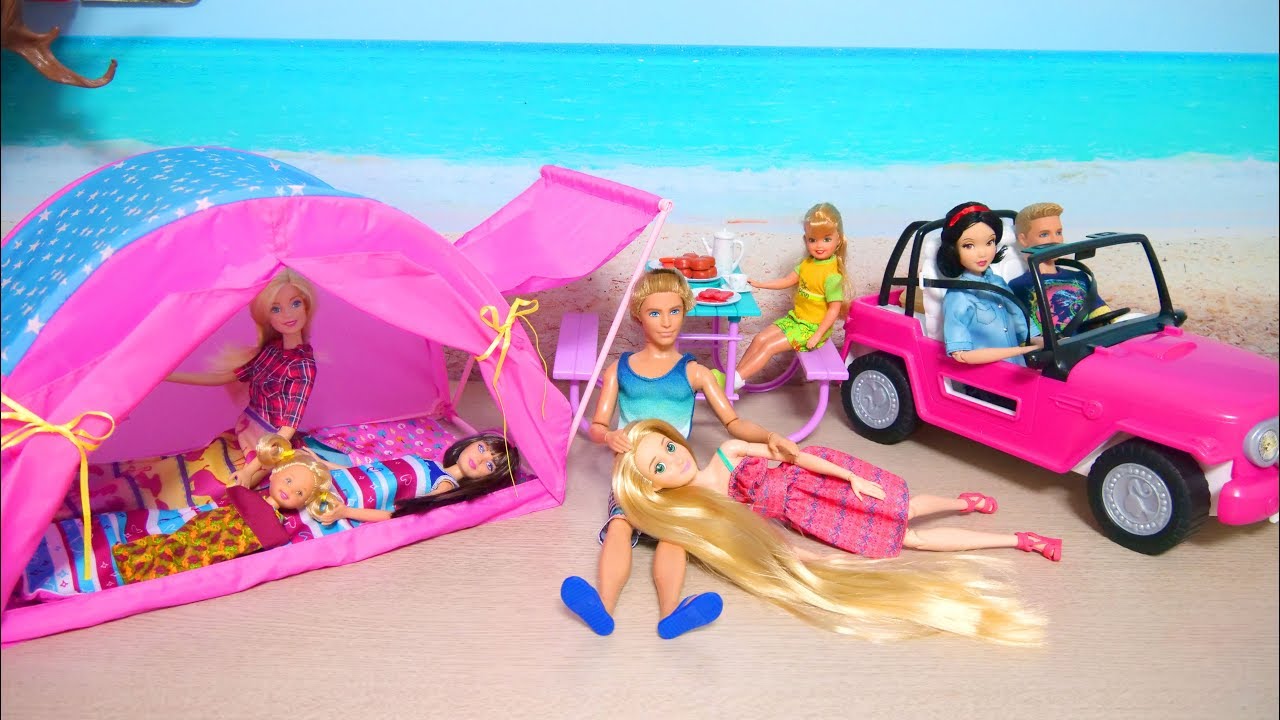 Doll Camping Tent & Barbie Beach Cruiser Unboxing Puppe Zelt Poup&eacute;e Voiture Mobil boneka Barbie