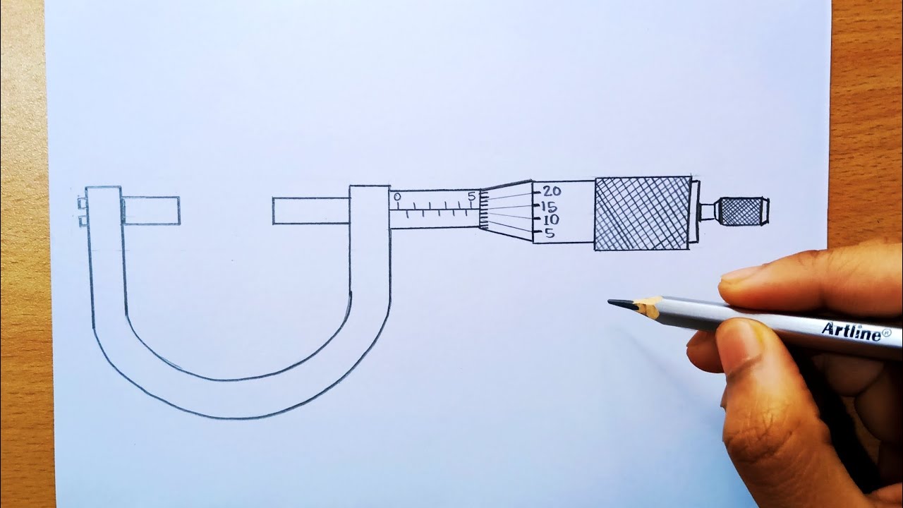 how to draw micrometer screw gauge diagram | screw gauge diagram |  vernier micrometer diagram