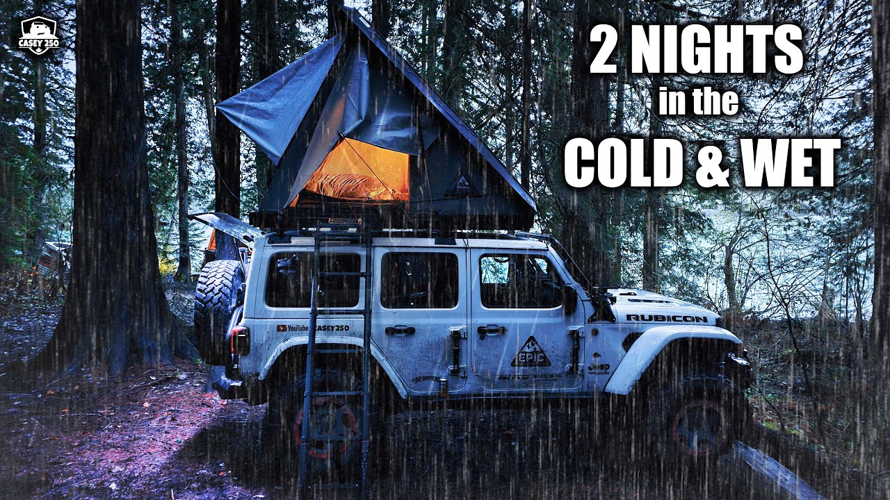 Roof Top Tent Camping in BAD Weather (Jeep Camping)