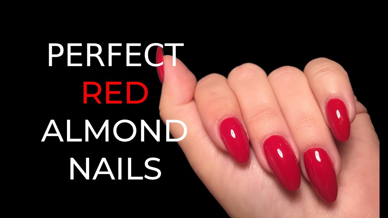 Pure Red Gel Almond Nails | Short