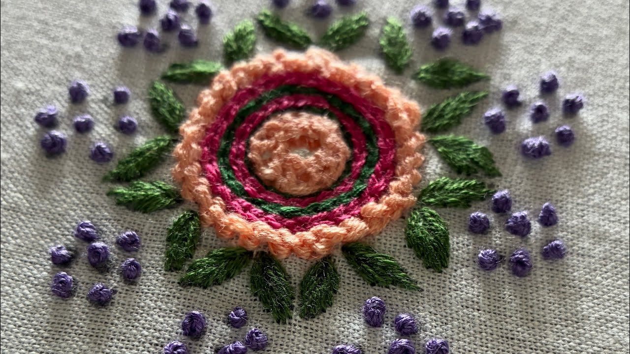 Stunning Floral Embroidery 🌺 Mirror Work with Chain Stitch & French Knots#trending#viral#embroidery 