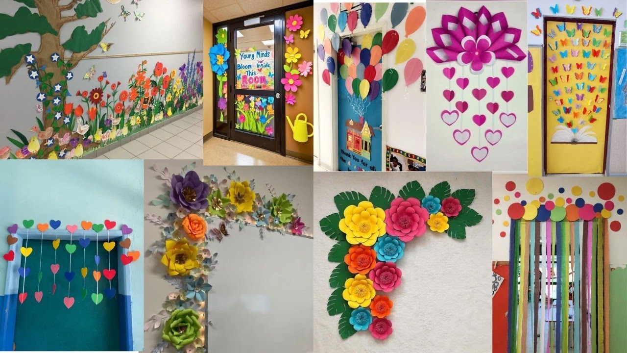 Wall hanging for school decoration/Color paper crafts idea/Paper flowers making decoration for Class
