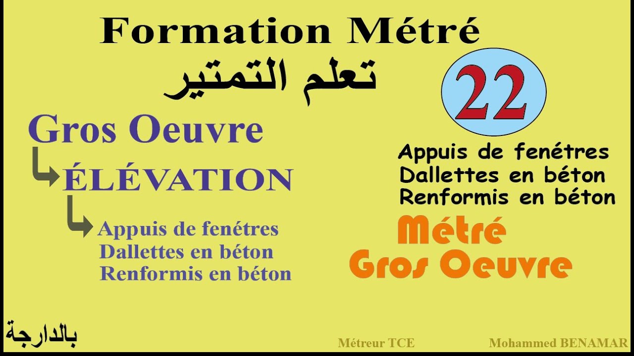 22 - Métré Gros Œuvre -Elévation- (Appuis de fenêtres, dallettes et Renformis en béton)