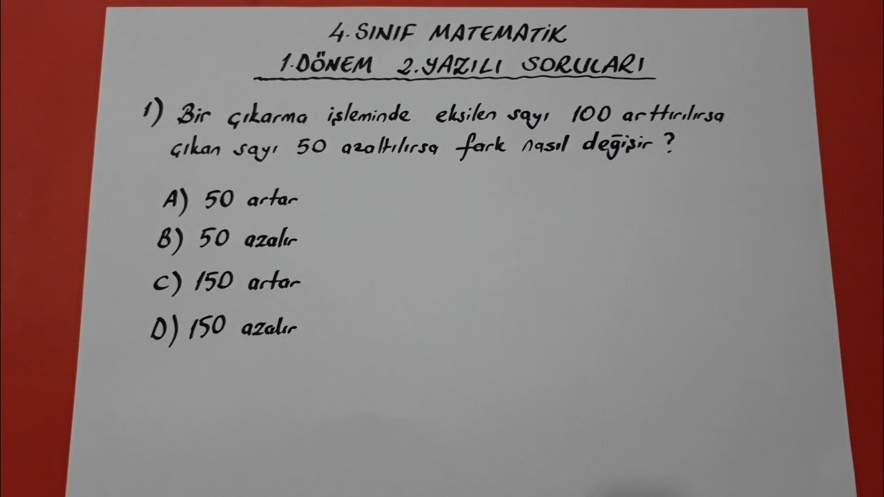4.sınıf matematik 1.dönem 2.yazılı soruları @Bulbulogretmen #4sınıf #matematik #yazilivideolar