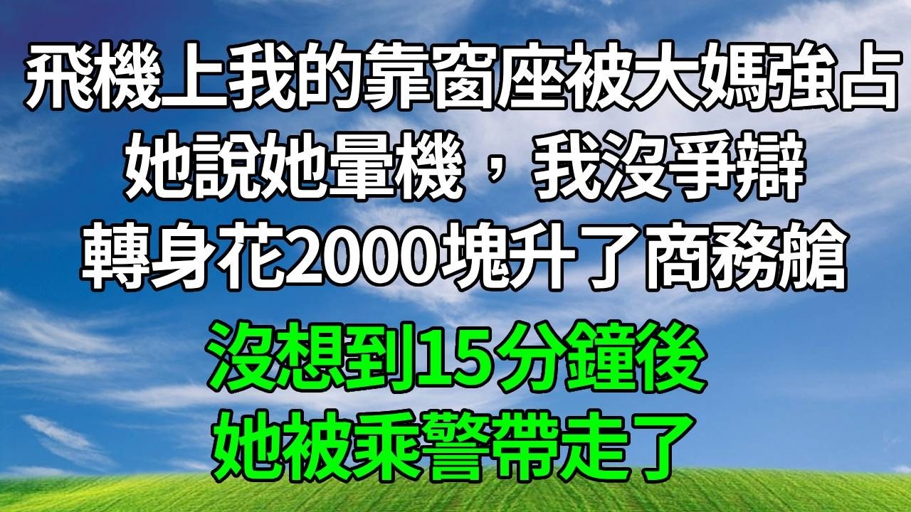 飛機上，我的靠窗座位被一大媽強占了，她說她暈機，我沒爭辯，轉身花2000塊升了商務艙，沒想到15分鐘後，她被乘警帶走了！#生活經驗 #正能量 #故事分享 #故事頻道 #為人處世 #人生感悟 #情感