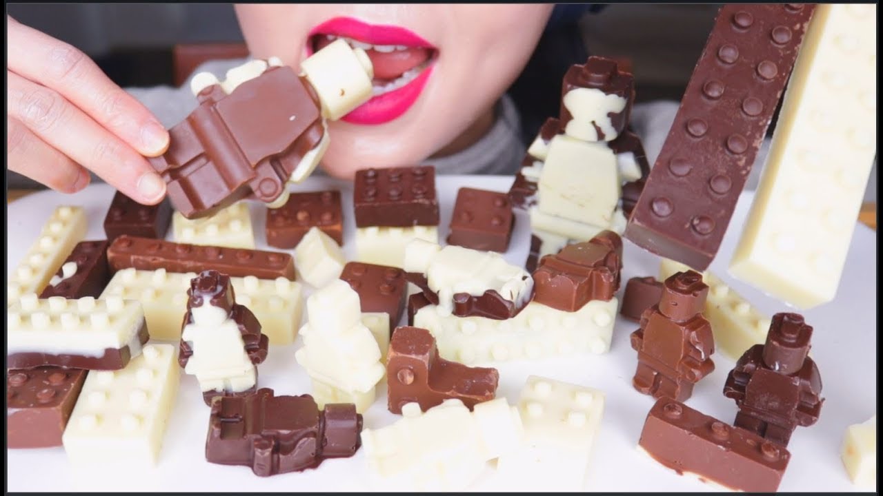 ASMR EATING LEGO | CHOCOLATE MILK WHITE DARK CHOCOLATE | EATING SOUNDS