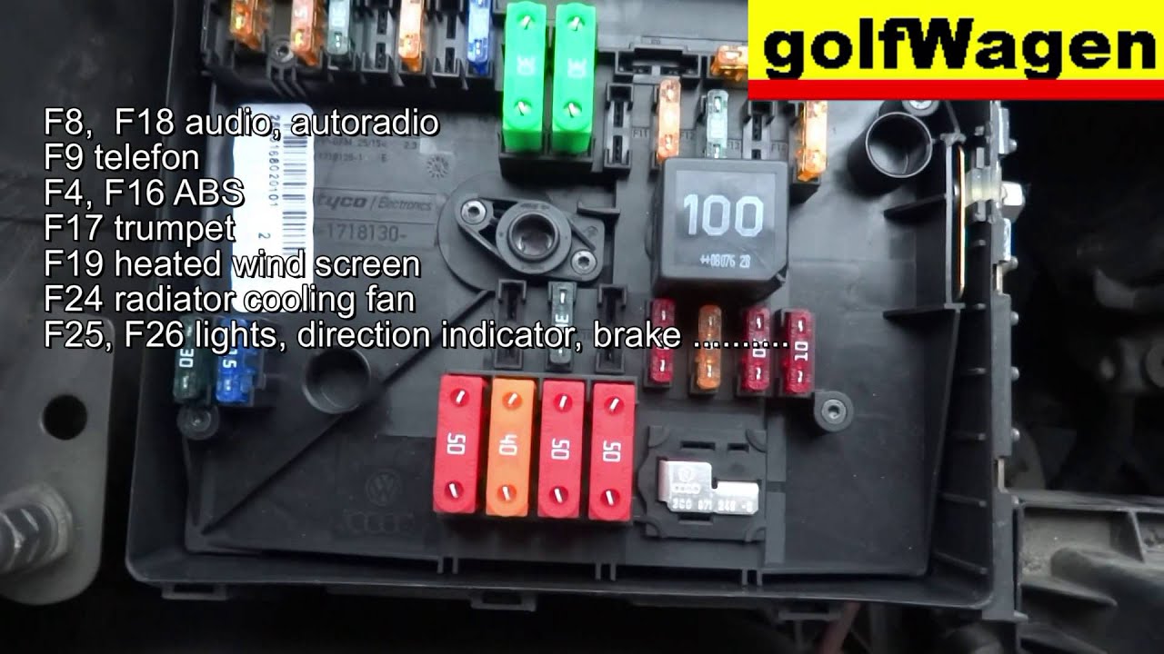 VW Golf 5 fuse location and fuse diagram /engine fuse too/