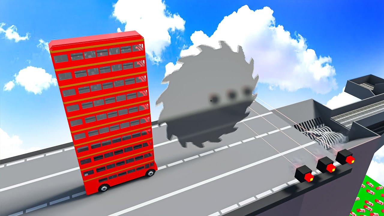 Cars Gone through Giant Cogwheels Laser Obstacle and Falls into Shredder Factory - Teardown