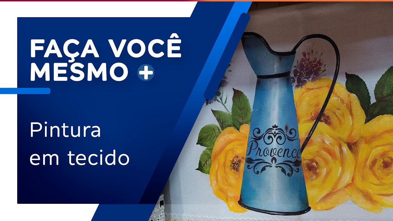 Pintura de vaso provence e rosas amarelas em tecido por Juari Souza