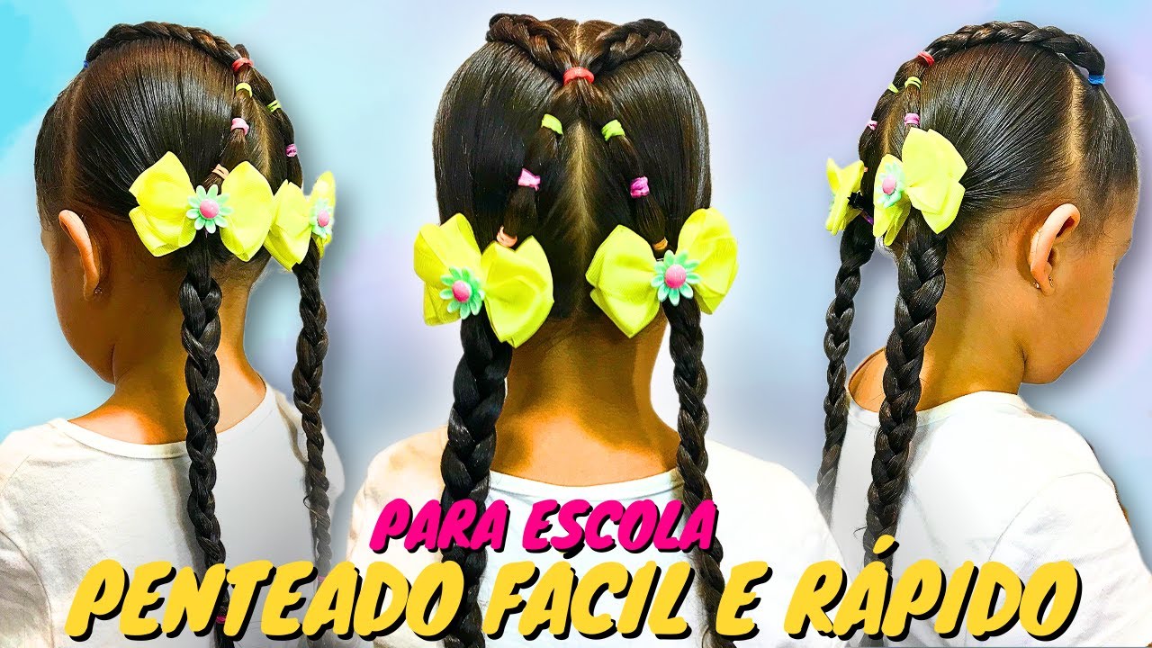 PENTEADO FÁCIL PARA ESCOLA: como fazer um penteado infantil simples e rápido com liguinhas