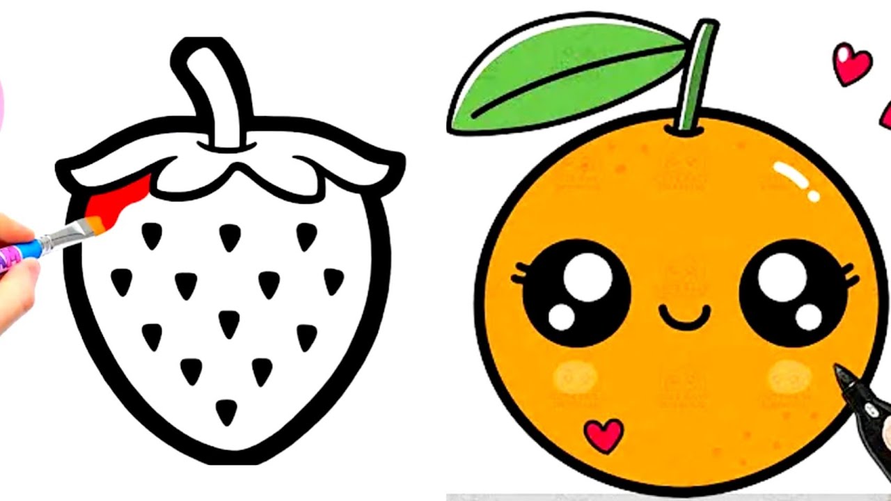 How To draw a cute strawberry easy step by step for kids and toddlers! Painting tutorials  