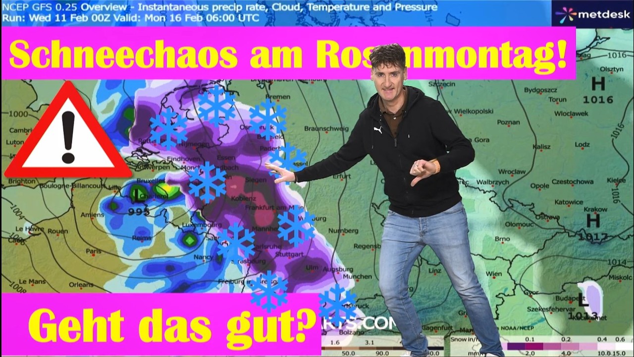 Schneechaos am Rosenmontag: Sind Rosenmontagsumzüge in Gefahr? Bis zu 10 cm Neuschnee und Glatteis