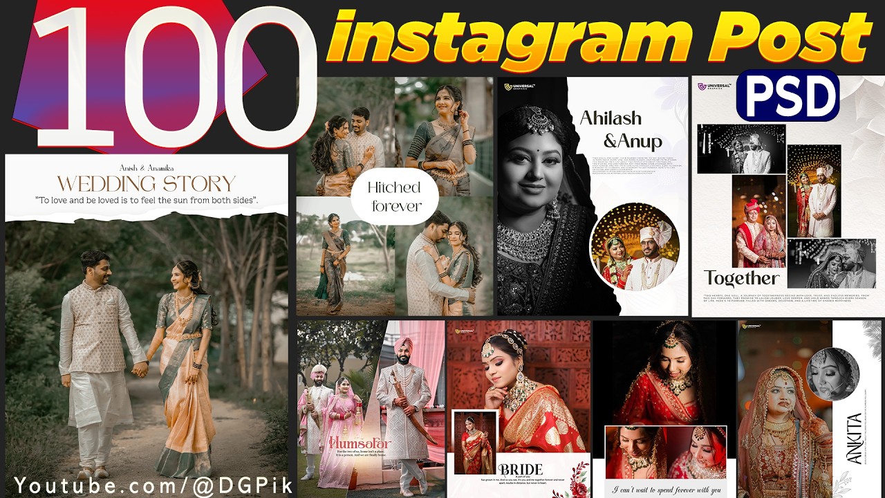 100 Instagram Wedding Post PSD Pack 2026 | Professional Social Media Post Designing