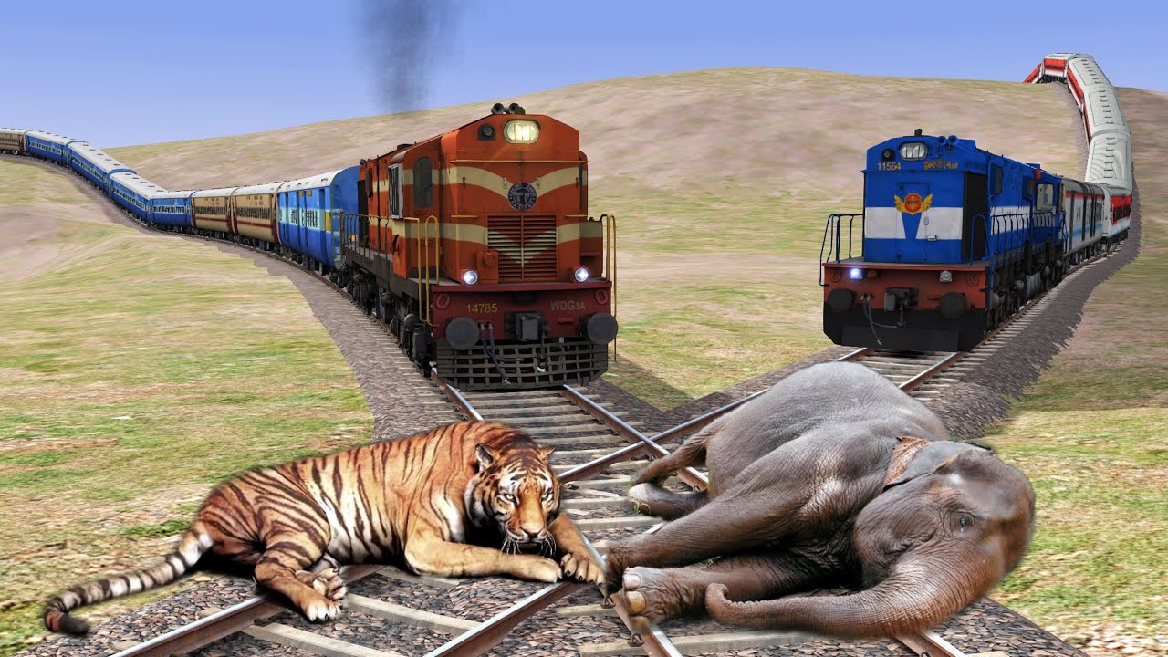 Elephant & Tiger vs Two Train | Stops the Train — Train Simulator
