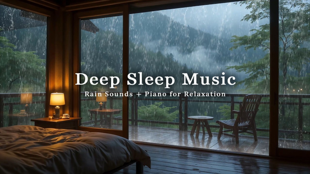 No Ads Relaxing Music & Rain Outside the Window - Peaceful Piano with Rain Sounds, Meditation Music