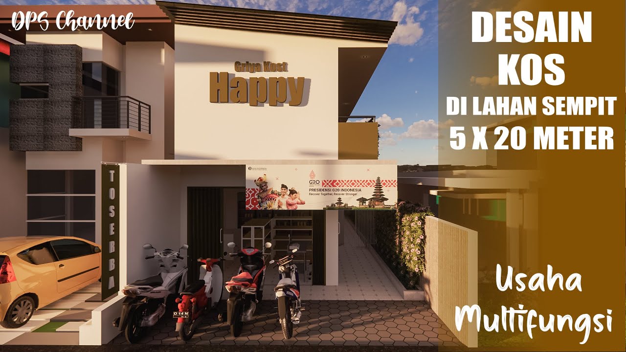 Desain Kos di lahan sempit. Ukuran 5 x 20 Meter