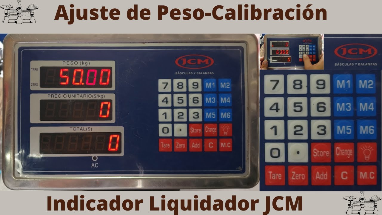 Ajuste de peso (calibración) indicador JCM de bascula de 150 kg