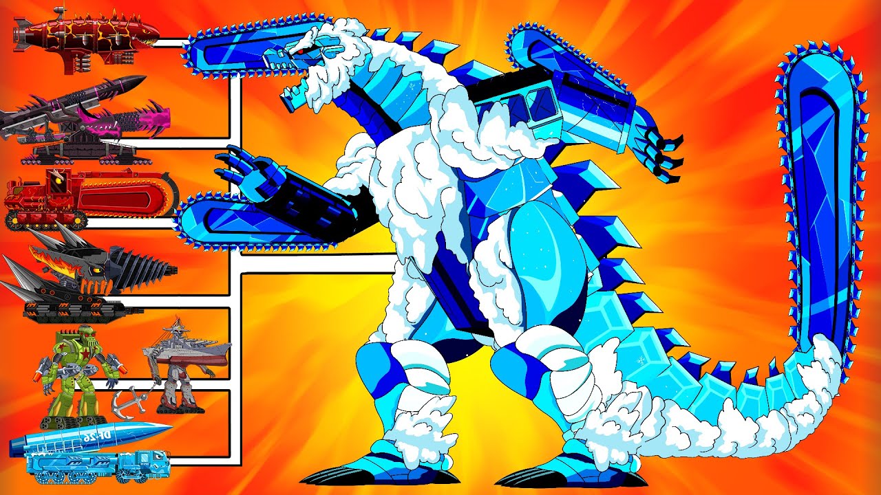 GODZILLA SNOW SAW monster form and the energy battle with the IRON DRILL twins.