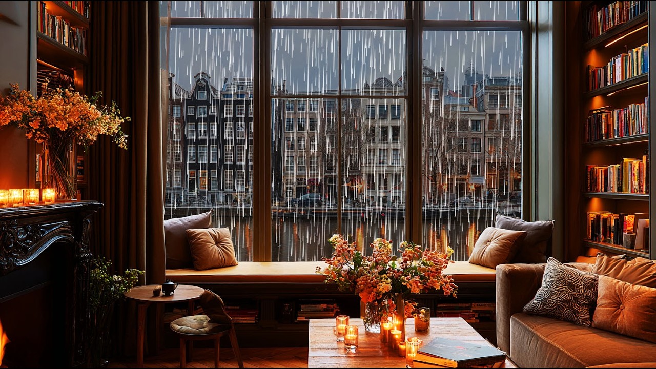 Cozy Winter Cafe Ambience by the Rainy Window Gentle Rain for Relaxation and Deep Sleep