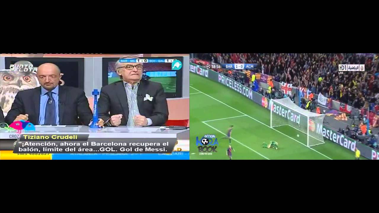 El Italiano Tizialo Crudeli se vuelve loco al narrar el partido entre El Milan y El Barcelona.