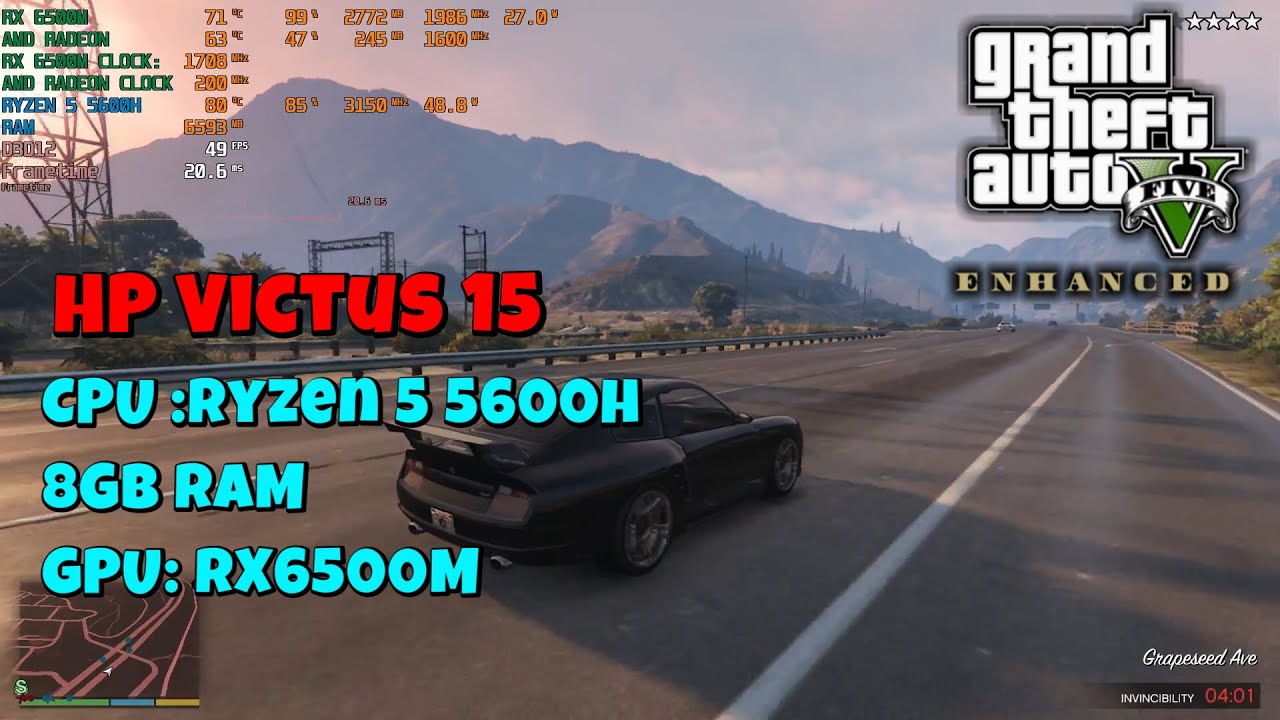 HP Victus 15 Benchmark Test | Ryzen 5 5600H + RX 6500M | GTA V Enhanced || Gaming & Performance Test