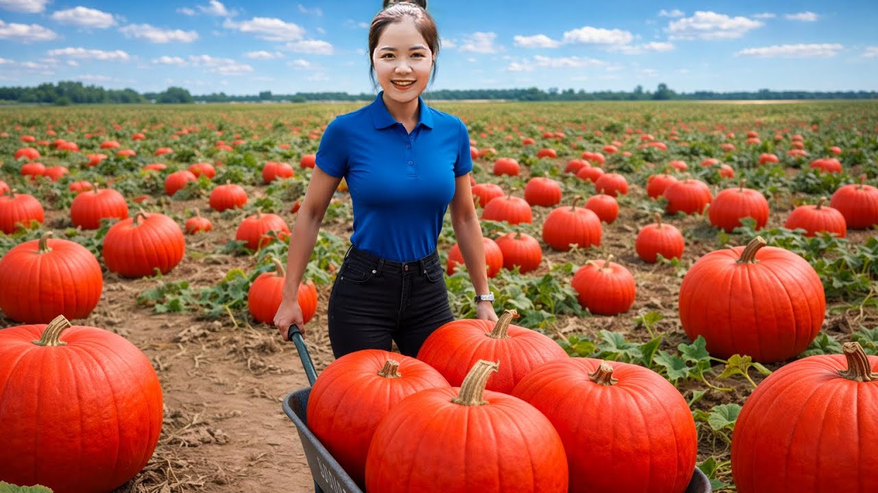 Harvesting 1000+KG giant PUMPKINS at the farm to sell,cook delicious dishes from pumpkin-VillageLife