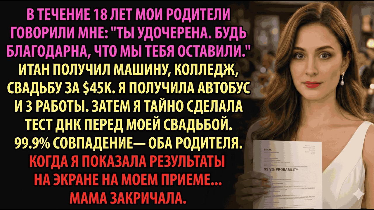 Родители 18 лет твердили: «Ты приемная». Тест ДНК на свадьбе показал шокирующую правду.